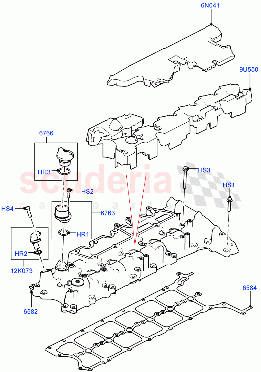 Cylinder Head Cover (3.0L AJ20D6 Diesel High) ((V) FROMLA000001) of Land Rover Land Rover Range Rover Velar (2017+) [3.0 I6 Turbo Diesel AJ20D6]