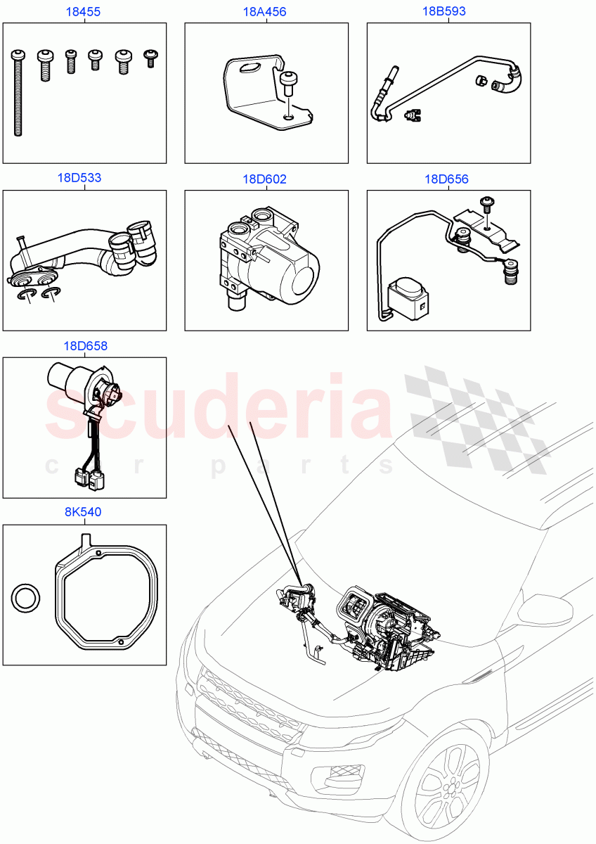 Auxiliary Fuel Fired Pre-Heater (Page B) (Halewood (UK), With Fuel Fired Heater, Fuel Fired Heater With Park Heat, Fuel Heater W/Pk Heat With Remote) of Land Rover Land Rover Range Rover Evoque (2012-2018) [2.0 Turbo Petrol GTDI]