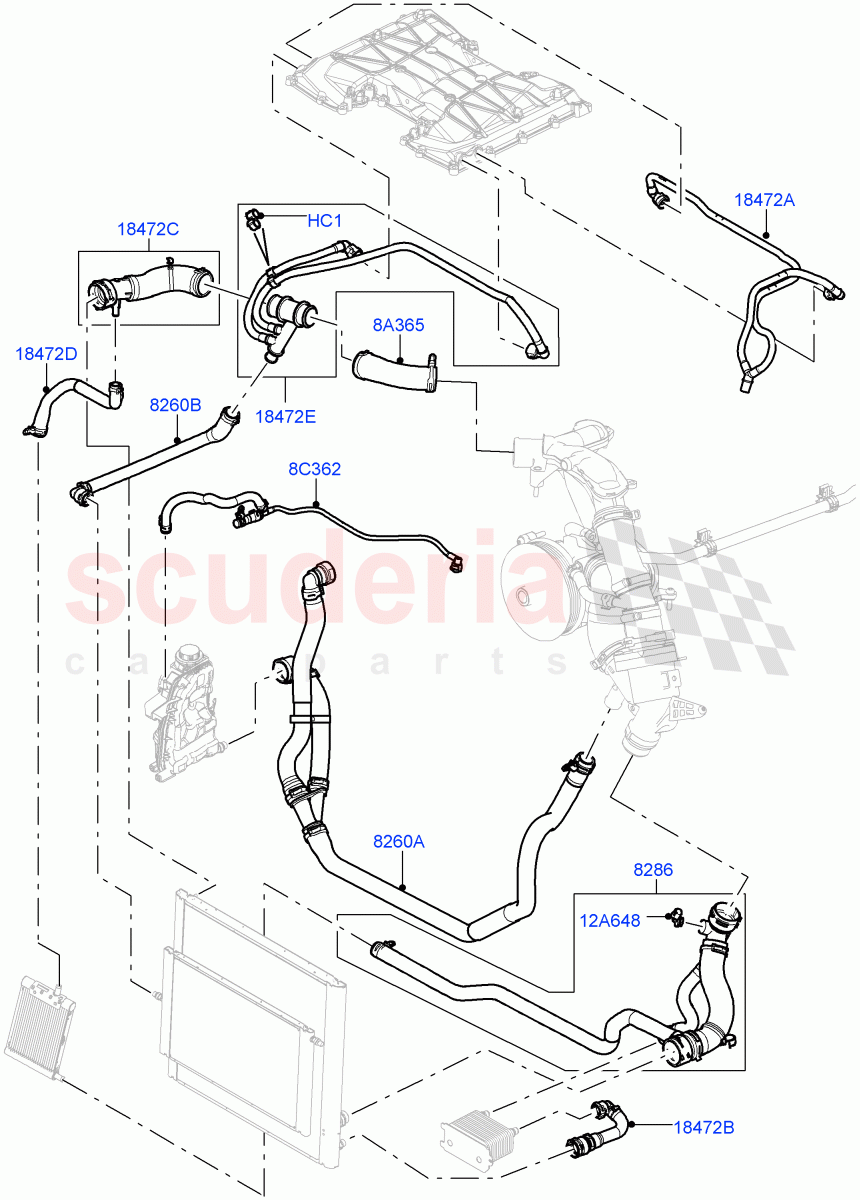 Cooling System Pipes And Hoses (5.0L OHC SGDI SC V8 Petrol - AJ133) ((V) FROMAA000001) of Land Rover Land Rover Range Rover (2010-2012) [5.0 OHC SGDI SC V8 Petrol]