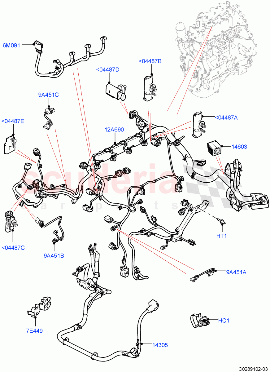 Engine Harness (Nitra Plant Build) (2.0L I4 DSL MID DOHC AJ200, 2.0L I4 DSL HIGH DOHC AJ200) ((V) FROMK2000001) of Land Rover Land Rover Discovery 5 (2017+) [3.0 DOHC GDI SC V6 Petrol]