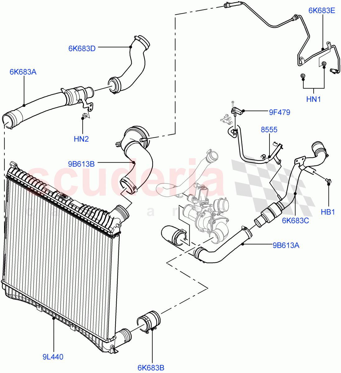 Intercooler/Air Ducts And Hoses (4.4L DOHC DITC V8 Diesel) ((V) FROMBA000001) of Land Rover Land Rover Range Rover (2010-2012) [4.4 DOHC Diesel V8 DITC]