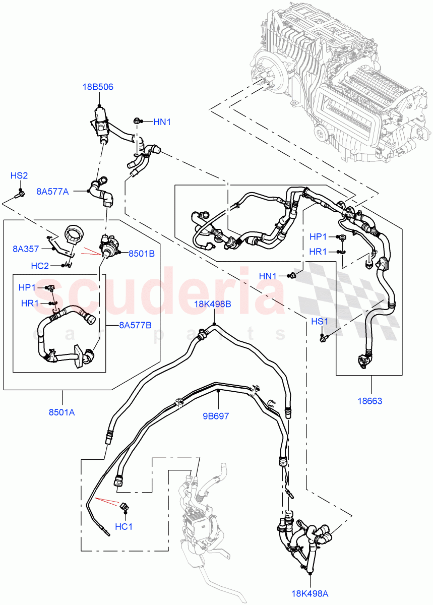 Heater Hoses (3.0L AJ20D6 Diesel High, Fuel Fired Heater With Park Heat, Premium Air Conditioning-Front/Rear, Fuel Heater W/Pk Heat With Remote) of Land Rover Land Rover Range Rover (2022+) [3.0 I6 Turbo Petrol AJ20P6]