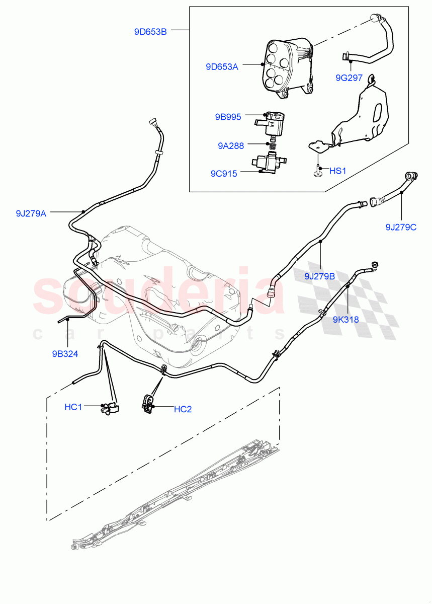Fuel Lines (Rear) (2 Door Convertible, 2.0L 16V TIVCT T/C Gen2 Petrol, (+) "CDN/MEX/USA", 2.0L 16V TIVCT T/C 240PS Petrol) ((V) FROMGH000001) of Land Rover Land Rover Range Rover Evoque (2012-2018) [2.0 Turbo Petrol GTDI]