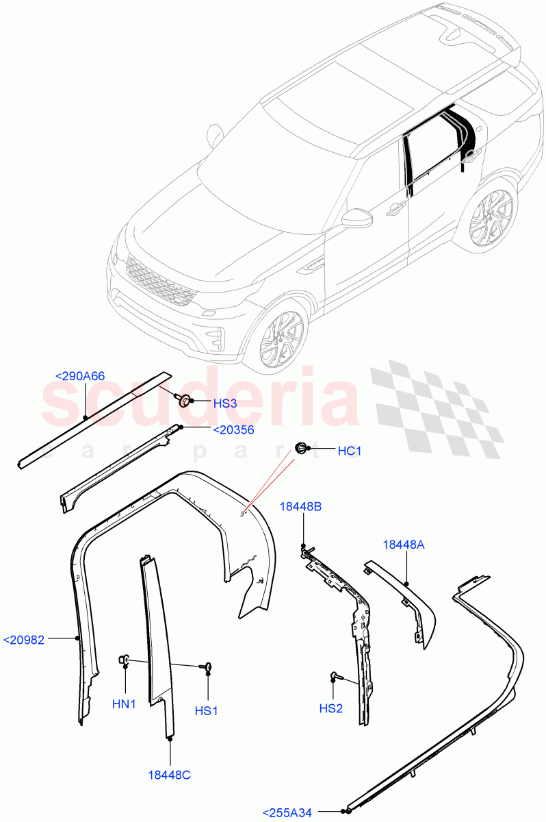 Rear Doors, Hinges & Weatherstrips (Finishers And Mouldings, Solihull Plant Build) ((V) FROMHA000001) of Land Rover Land Rover Discovery 5 (2017+) [3.0 I6 Turbo Petrol AJ20P6]