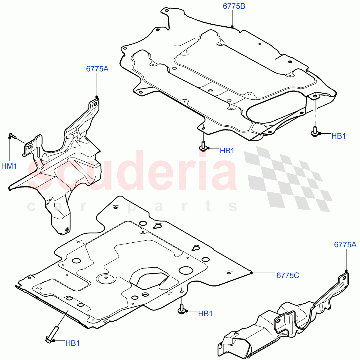 Splash And Heat Shields (Solihull Plant Build, Front) ((V) FROMHA000001) of Land Rover Land Rover Discovery 5 (2017+) [3.0 I6 Turbo Petrol AJ20P6]