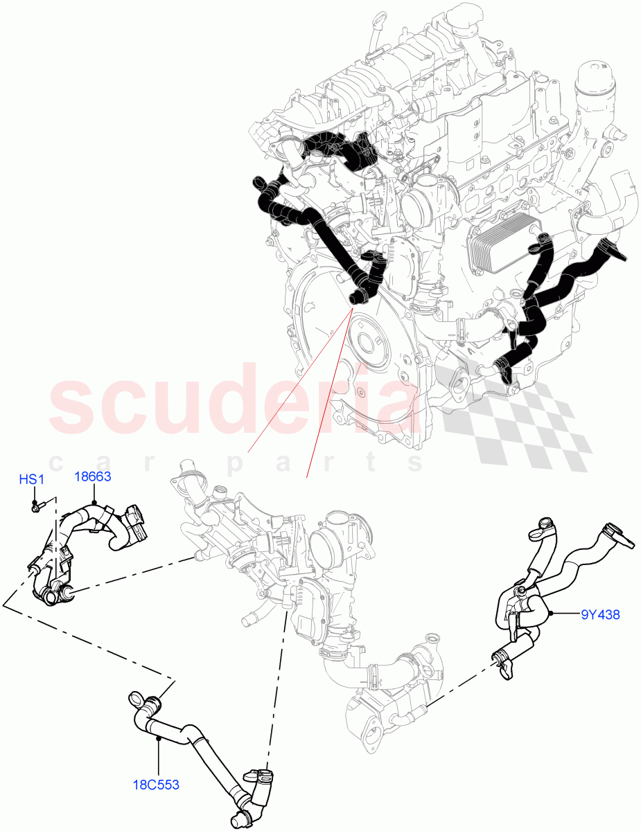 EGR Cooling System (2.0L AJ21D4 Diesel Mid, Itatiaia (Brazil)) of Land Rover Land Rover Range Rover Evoque (2019+) [2.0 Turbo Diesel AJ21D4]