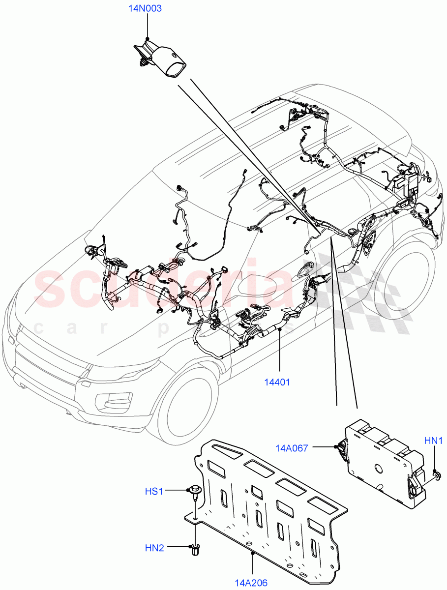 Electrical Wiring - Engine And Dash (Main Harness) (5 Door, Halewood (UK)) ((V) TOFH999999) of Land Rover Land Rover Range Rover Evoque (2012-2018) [2.0 Turbo Petrol GTDI]