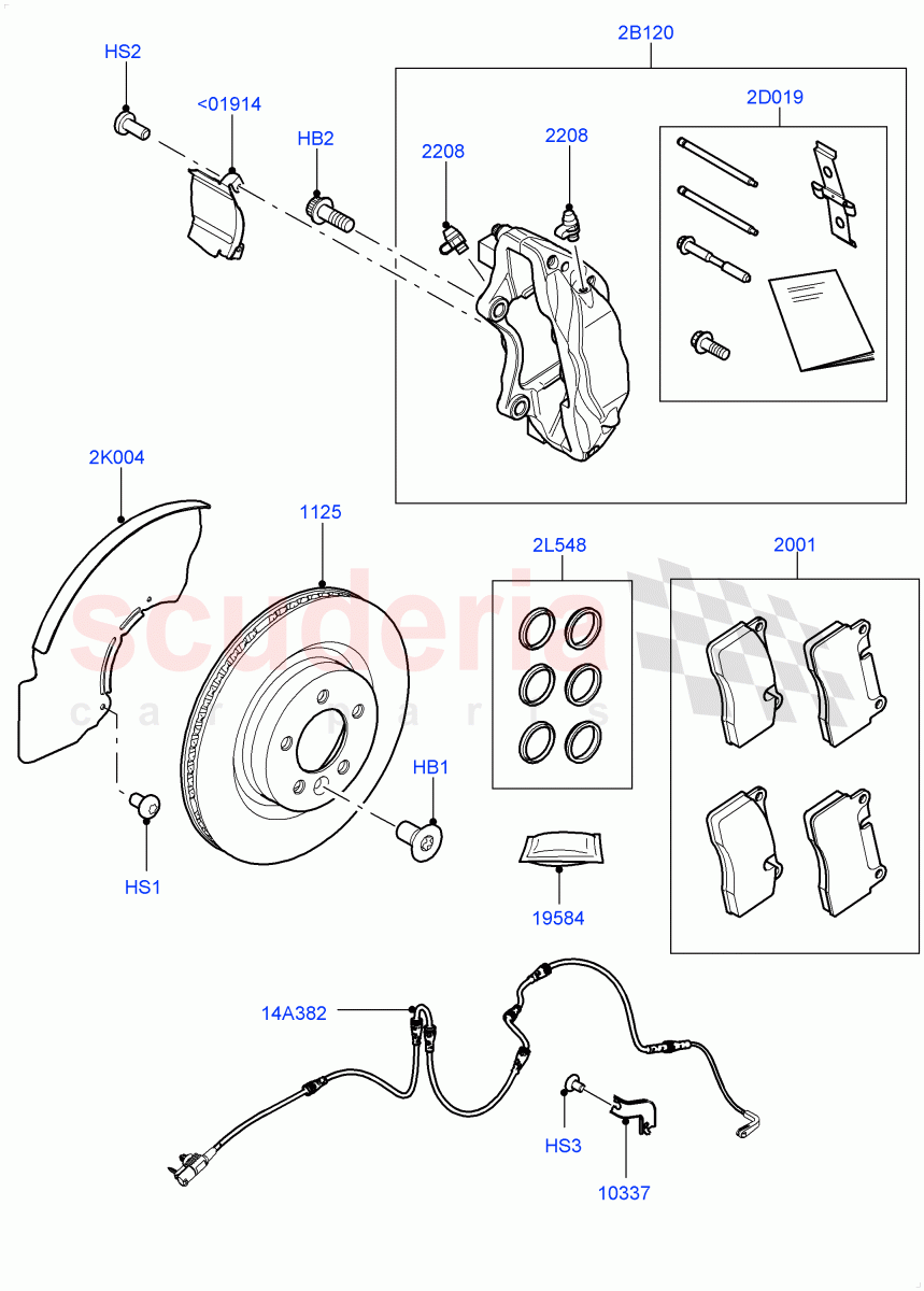 Front Brake Discs And Calipers (Nitra Plant Build) (Front Disc And Caliper Size 19, Disc And Caliper Size-Frt 19/RR 19) ((V) FROMK2000001) of Land Rover Land Rover Discovery 5 (2017+) [3.0 Diesel 24V DOHC TC]
