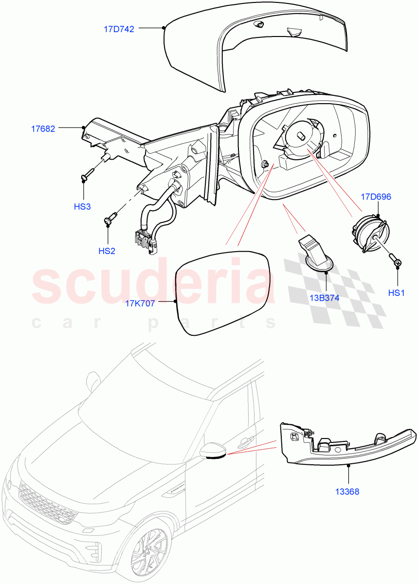 Exterior Rear View Mirror (Nitra Plant Build) ((V) FROMK2000001) of Land Rover Land Rover Discovery 5 (2017+) [3.0 Diesel 24V DOHC TC]