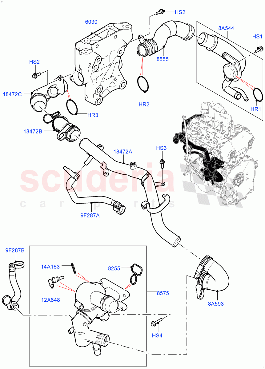 Thermostat/Housing & Related Parts (2.0L I4 High DOHC AJ200 Petrol, 2.0L I4 Mid DOHC AJ200 Petrol, 2.0L I4 Mid AJ200 Petrol E100) ((V) FROMJH000001) of Land Rover Land Rover Discovery Sport (2015+) [2.0 Turbo Petrol AJ200P]