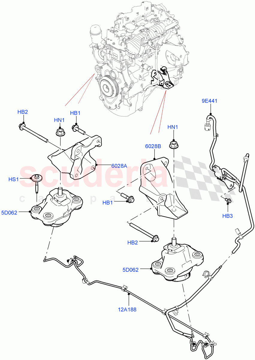 Engine Mounting (Solihull Plant Build) (2.0L I4 DSL MID DOHC AJ200, 2.0L I4 DSL HIGH DOHC AJ200) ((V) FROMHA000001) of Land Rover Land Rover Discovery 5 (2017+) [3.0 I6 Turbo Petrol AJ20P6]