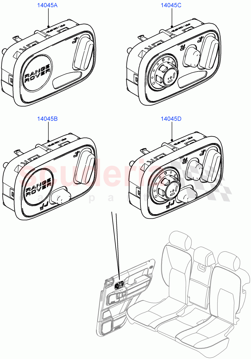 Switches (Rear Seat) (With Power Rear Seat Recliner) ((V) FROMAA000001) of Land Rover Land Rover Range Rover (2010-2012) [5.0 OHC SGDI NA V8 Petrol]