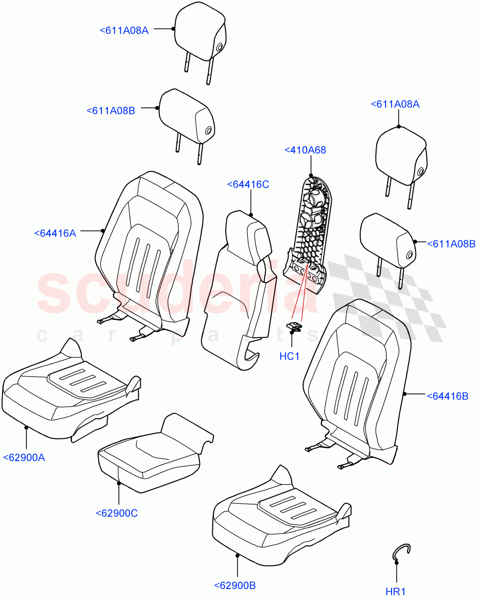Front Seat Covers (Standard Wheelbase, Ebony Black/Ebony Black Interior, Grained Cloth, Short Wheelbase) of Land Rover Land Rover Defender (2020+) [2.0 Turbo Petrol AJ200P]