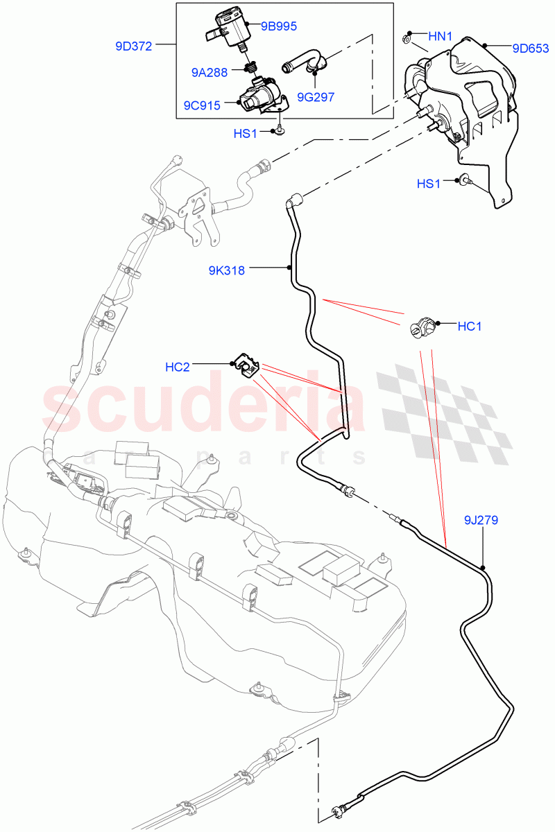 Fuel Lines (2.0L I4 High DOHC AJ200 Petrol, Pet Tank With Leak Det - Lrg Filter, 2.0L I4 Mid DOHC AJ200 Petrol, Petrol Tank With Leak Detection) ((V) TOLA999999) of Land Rover Land Rover Range Rover Velar (2017+) [2.0 Turbo Petrol AJ200P]