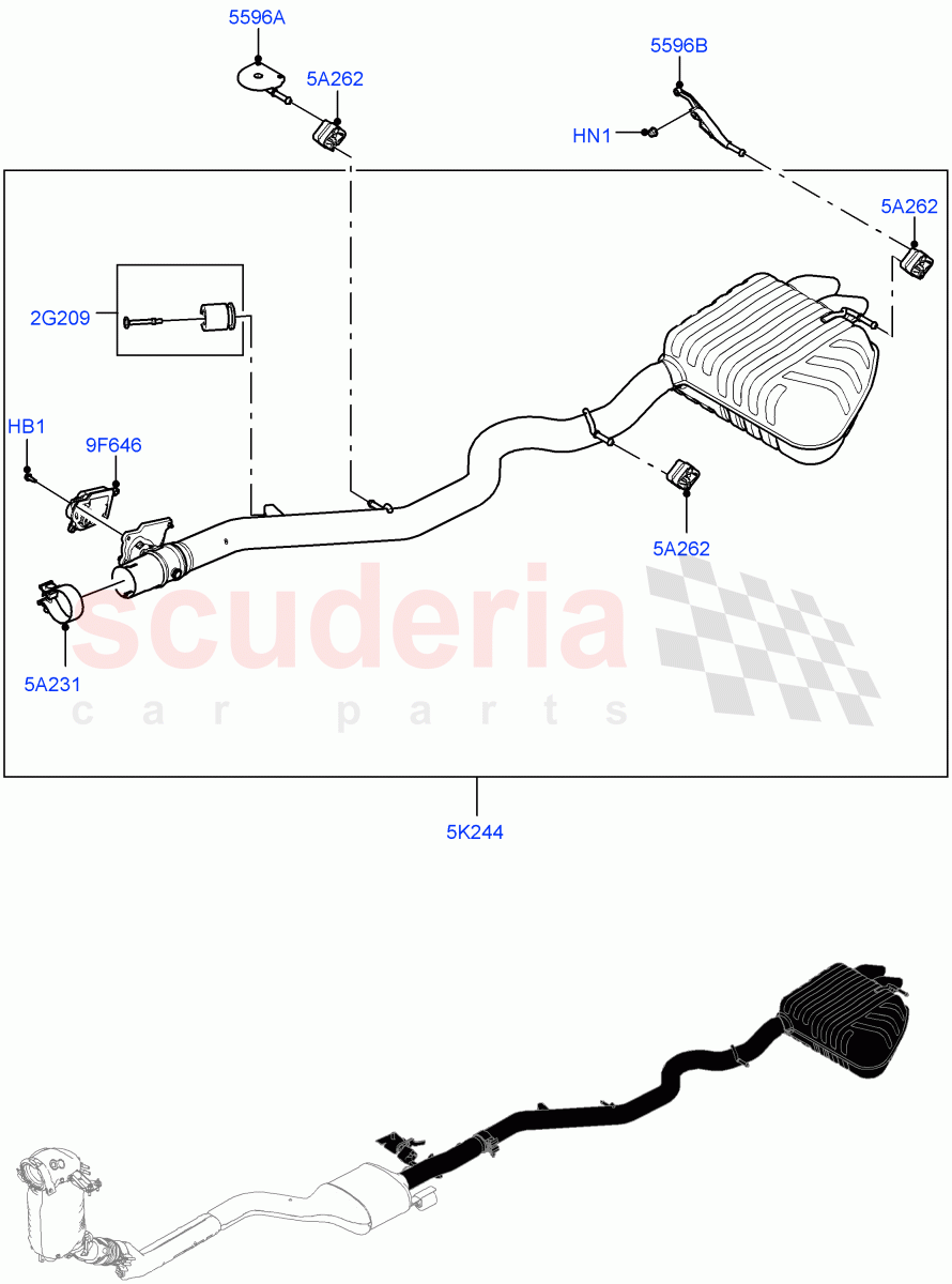 Rear Exhaust System (2.0L AJ21D4 Diesel Mid) ((V) FROMMA000001) of Land Rover Land Rover Range Rover Velar (2017+) [2.0 Turbo Diesel AJ21D4]