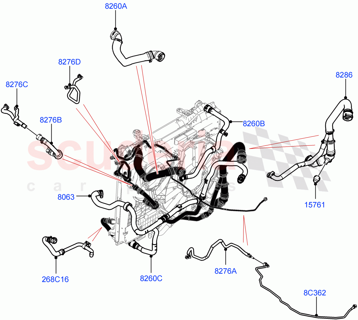 Cooling System Pipes And Hoses (Nitra Plant Build) (2.0L I4 High DOHC AJ200 Petrol, Less Engine Cooling System) ((V) FROMM2000001) of Land Rover Land Rover Discovery 5 (2017+) [2.0 Turbo Petrol AJ200P]
