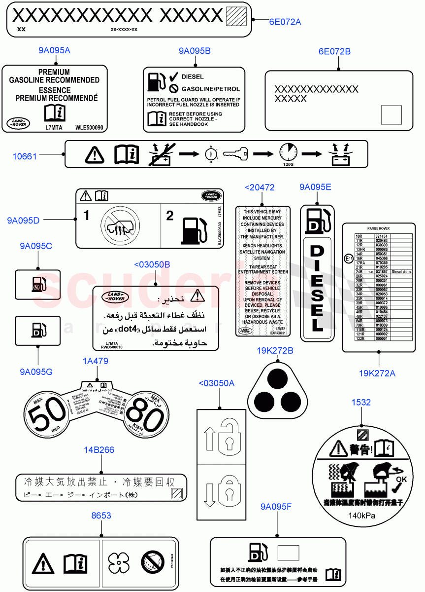 Labels (Body) ((V) FROMAA000001) of Land Rover Land Rover Range Rover (2010-2012) [5.0 OHC SGDI NA V8 Petrol]