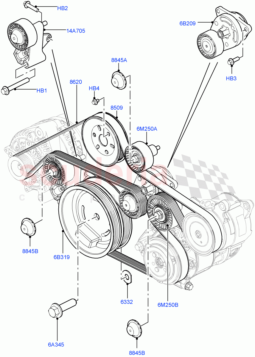 Pulleys And Drive Belts (4.4L DOHC DITC V8 Diesel) of Land Rover Land Rover Range Rover (2012-2021) [4.4 DOHC Diesel V8 DITC]