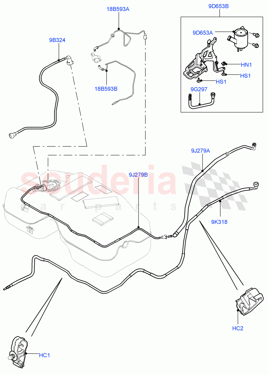 Fuel Lines (Rear) (2.0L 16V TIVCT T/C 240PS Petrol, Changsu (China)) ((V) FROMFG000001) of Land Rover Land Rover Discovery Sport (2015+) [2.0 Turbo Petrol GTDI]