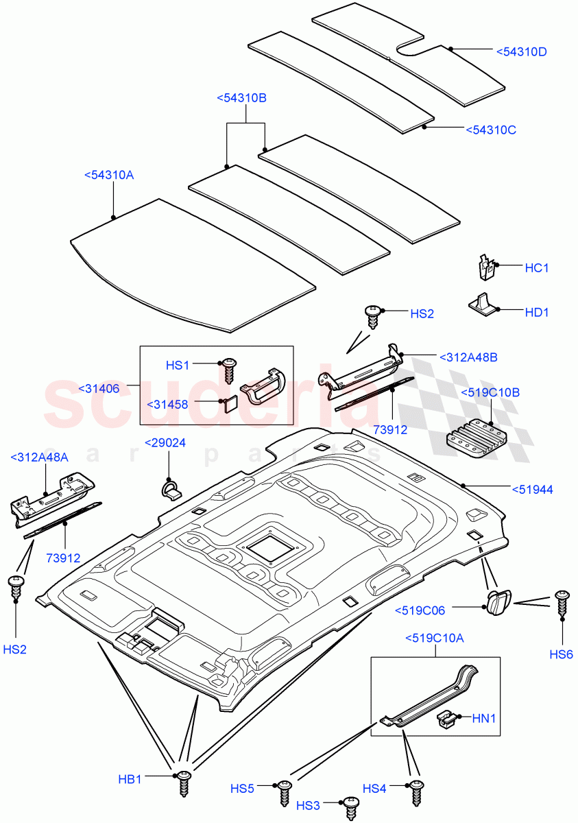 Headlining And Sun Visors (Headlining With Front And Rear Lamp Aperture) (Less Armoured) ((V) FROMAA000001) of Land Rover Land Rover Range Rover (2010-2012) [4.4 DOHC Diesel V8 DITC]