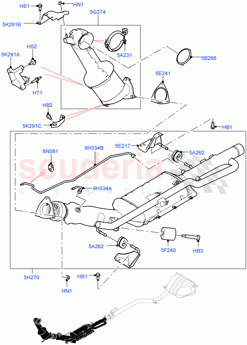 Front Exhaust System (2.0L AJ20D4 Diesel LF PTA, Japanese Emission + DPF, Halewood (UK), 2.0L AJ20D4 Diesel Mid PTA, 2.0L AJ20D4 Diesel High PTA, EU6D Diesel + DPF Emissions, Bharat VI Emission) of Land Rover Land Rover Discovery Sport (2015+) [2.0 Turbo Diesel]
