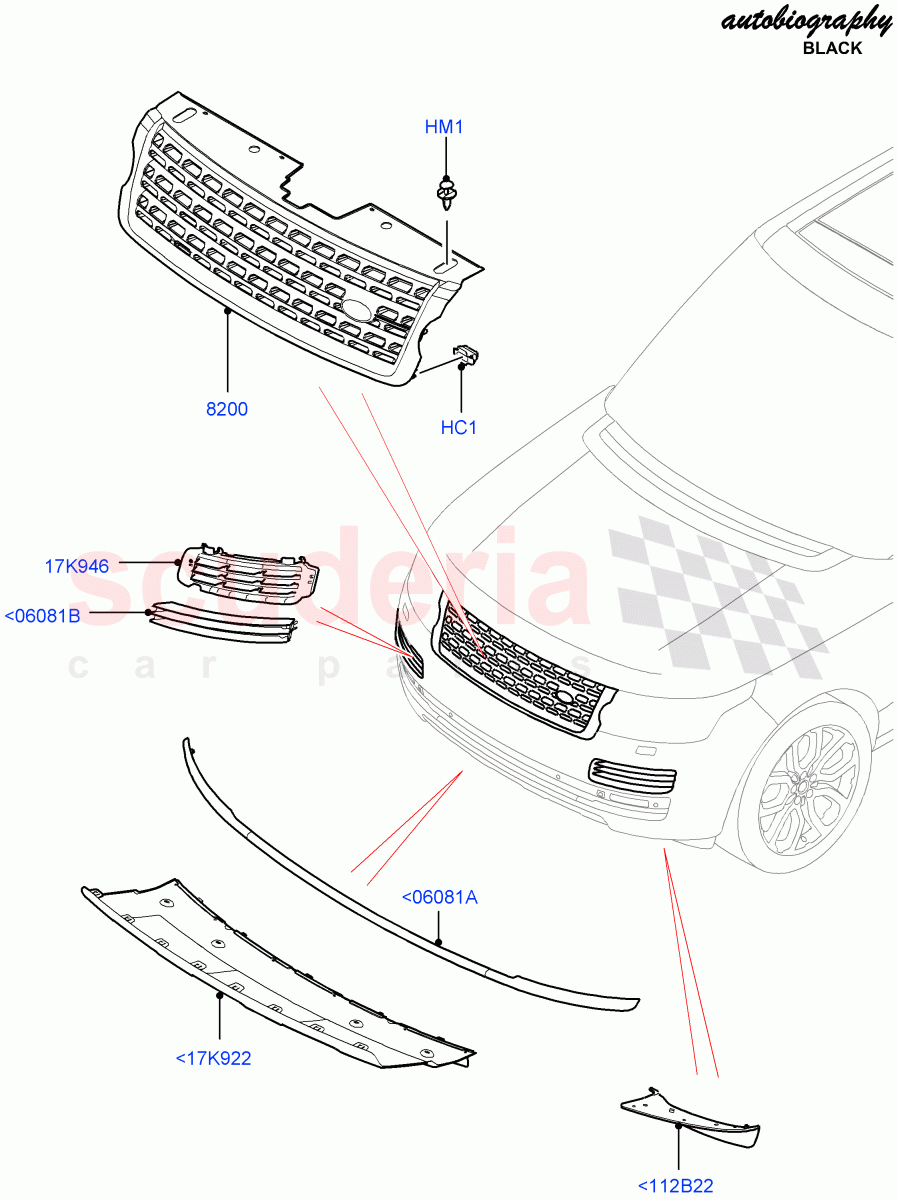 Radiator Grille And Front Bumper (Autobiography Black / SV Autobiography) (Front Bumper Body Clr/Atlas/Chrome, Front Bumper - Graphite Atlas, Front Bumper Graphite 2) ((V) FROMEA000001, (V) TOHA999999) of Land Rover Land Rover Range Rover (2012-2021) [3.0 I6 Turbo Petrol AJ20P6]