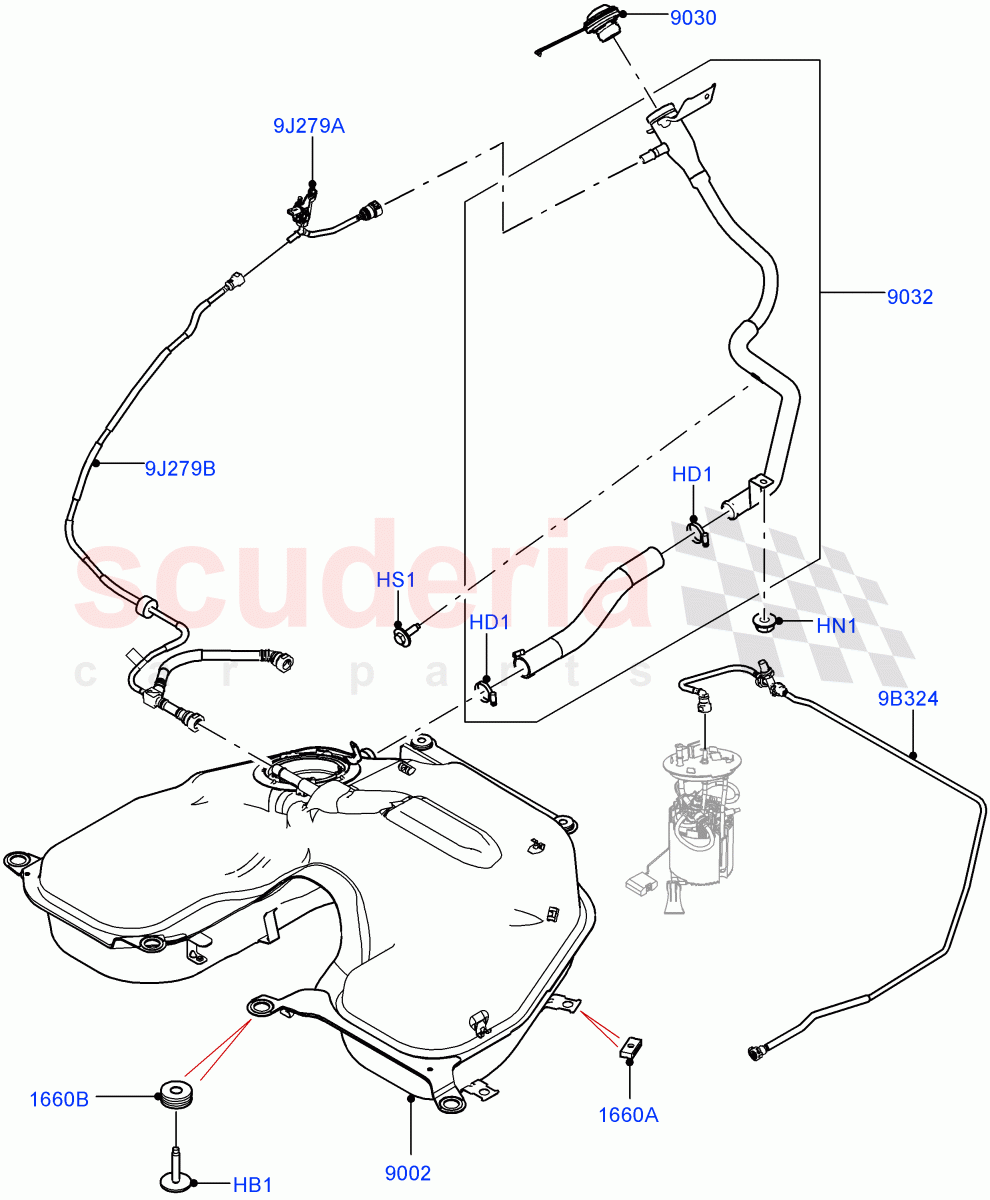 Fuel Tank & Related Parts (2.0L AJ200P Hi PHEV) ((V) FROMJA000001) of Land Rover Land Rover Range Rover (2012-2021) [2.0 Turbo Petrol AJ200P]