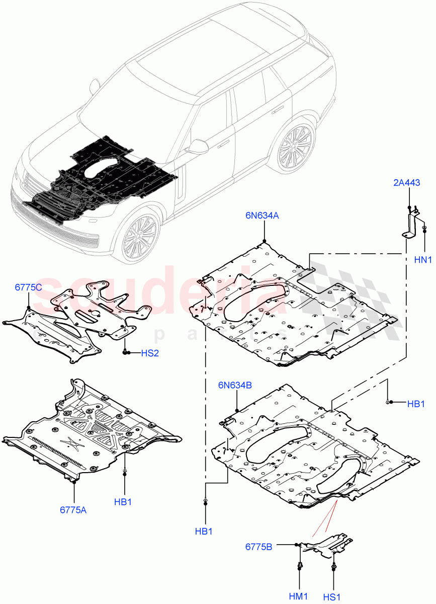 Splash And Heat Shields (Front, Body) of Land Rover Land Rover Range Rover (2022+) [3.0 I6 Turbo Diesel AJ20D6]