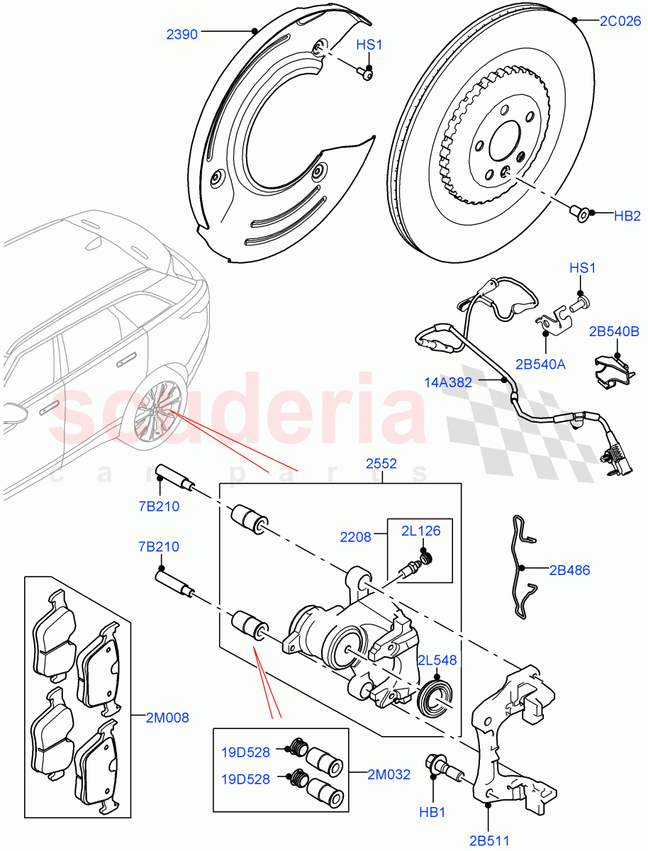 Rear Brake Discs And Calipers (5.0L P AJ133 DOHC CDA S/C Enhanced, Limited Package) ((V) FROMKA000001) of Land Rover Land Rover Range Rover Velar (2017+) [3.0 I6 Turbo Diesel AJ20D6]