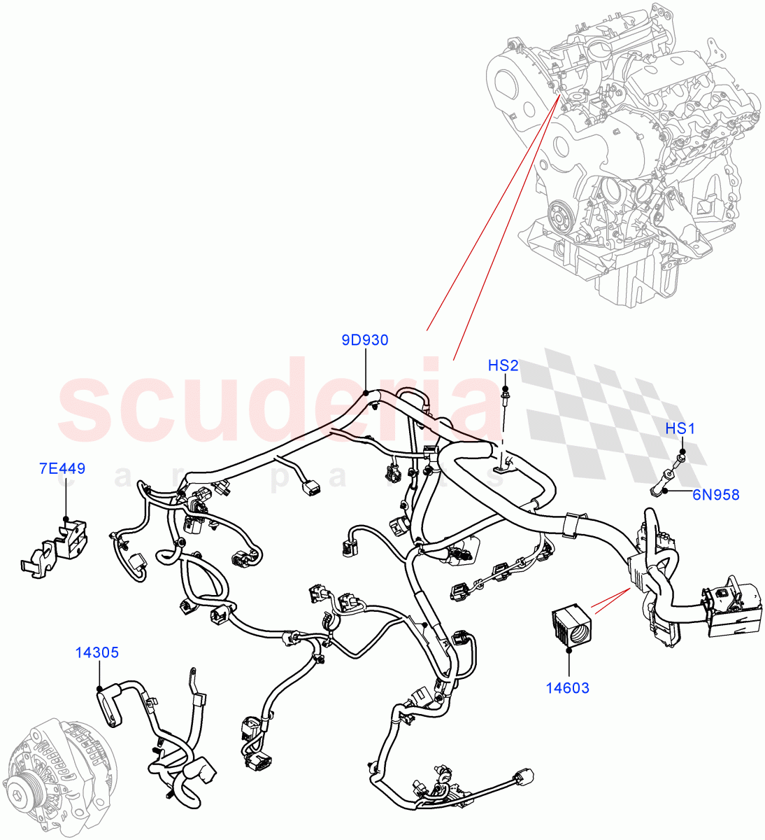 Engine Harness (Nitra Plant Build) (3.0 V6 Diesel) ((V) FROMK2000001) of Land Rover Land Rover Discovery 5 (2017+) [3.0 DOHC GDI SC V6 Petrol]