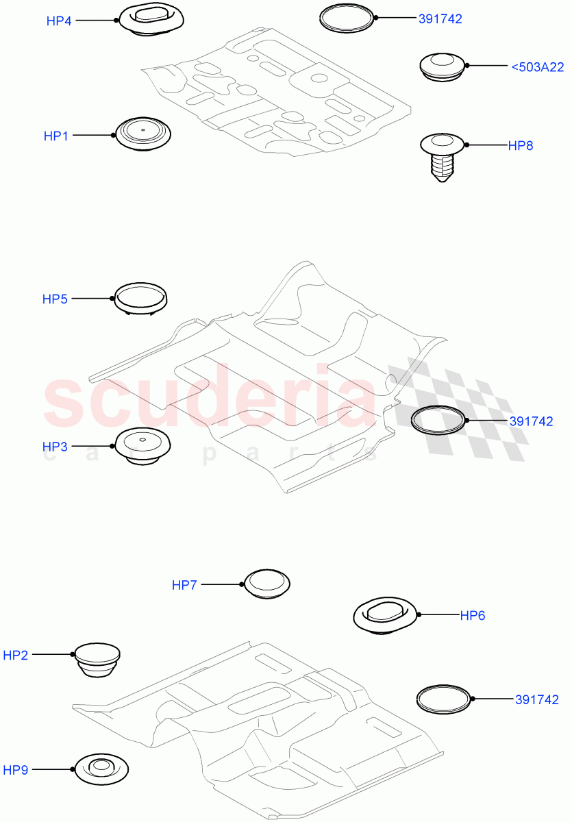 Plugs - Floor Pan ((V) FROMAA000001) of Land Rover Land Rover Discovery 4 (2010-2016) [3.0 DOHC GDI SC V6 Petrol]