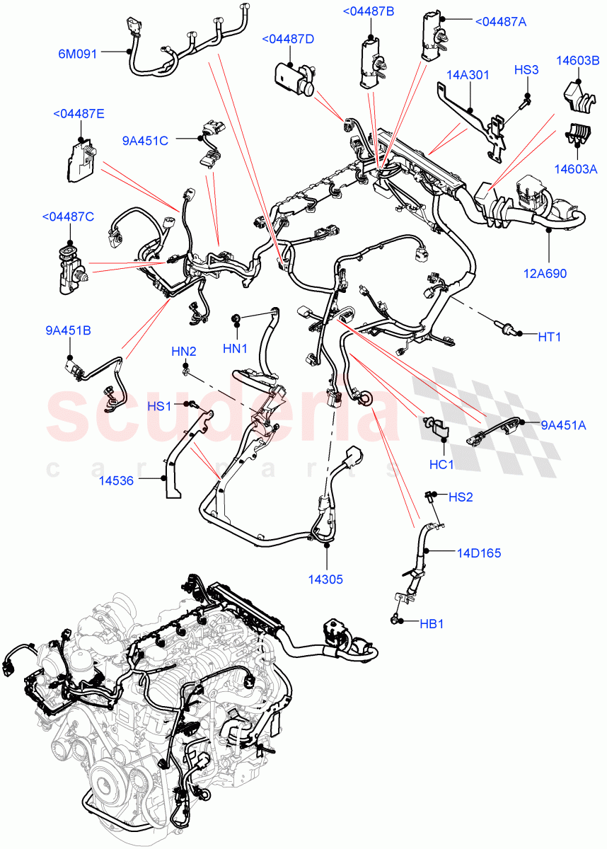 Engine Harness (2.0L I4 DSL MID DOHC AJ200, 2.0L I4 DSL HIGH DOHC AJ200) of Land Rover Land Rover Range Rover Velar (2017+) [3.0 DOHC GDI SC V6 Petrol]