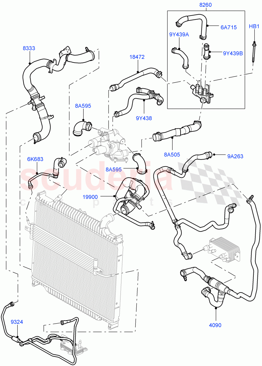 Cooling System Pipes And Hoses (3.6L V8 32V DOHC EFi Diesel Lion) ((V) FROMAA000001) of Land Rover Land Rover Range Rover Sport (2010-2013) [3.6 V8 32V DOHC EFI Diesel]