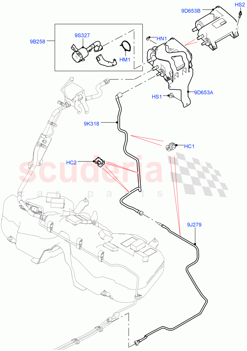 Fuel Lines (2.0L I4 High DOHC AJ200 Petrol, Pet Tank W/O Leak Det - Std Filter, 2.0L I4 Mid DOHC AJ200 Petrol) ((V) FROMKA000001, (V) TOLA999999) of Land Rover Land Rover Range Rover Velar (2017+) [2.0 Turbo Petrol AJ200P]