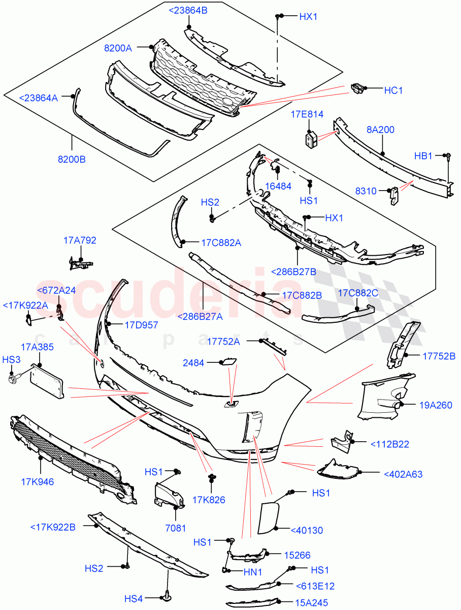 Radiator Grille And Front Bumper (Halewood (UK), Front Bumper - Painted Body Colour) of Land Rover Land Rover Range Rover Evoque (2019+) [1.5 I3 Turbo Petrol AJ20P3]