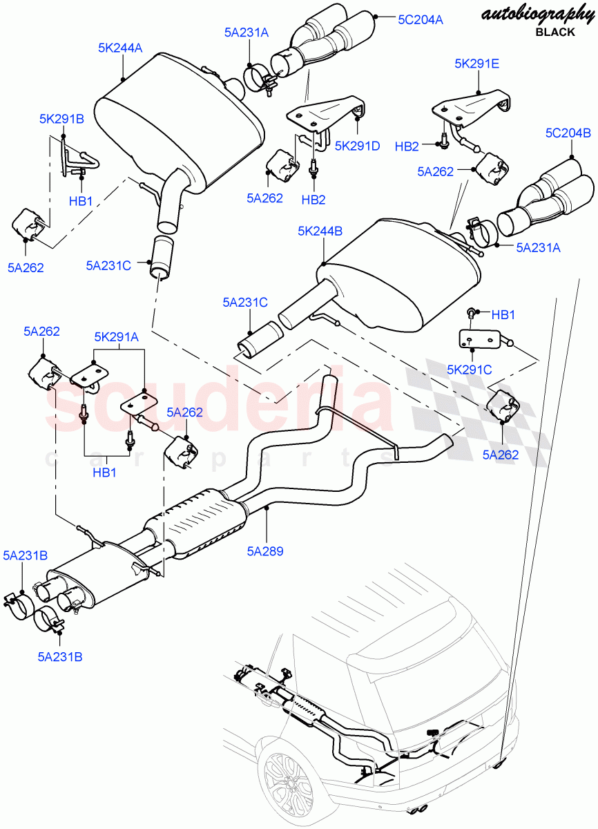 Exhaust System (Autobiography Black / SV Autobiography) (5.0L OHC SGDI SC V8 Petrol - AJ133, 5.0L P AJ133 DOHC CDA S/C Enhanced) ((V) FROMGA000001) of Land Rover Land Rover Range Rover (2012-2021) [5.0 OHC SGDI SC V8 Petrol]