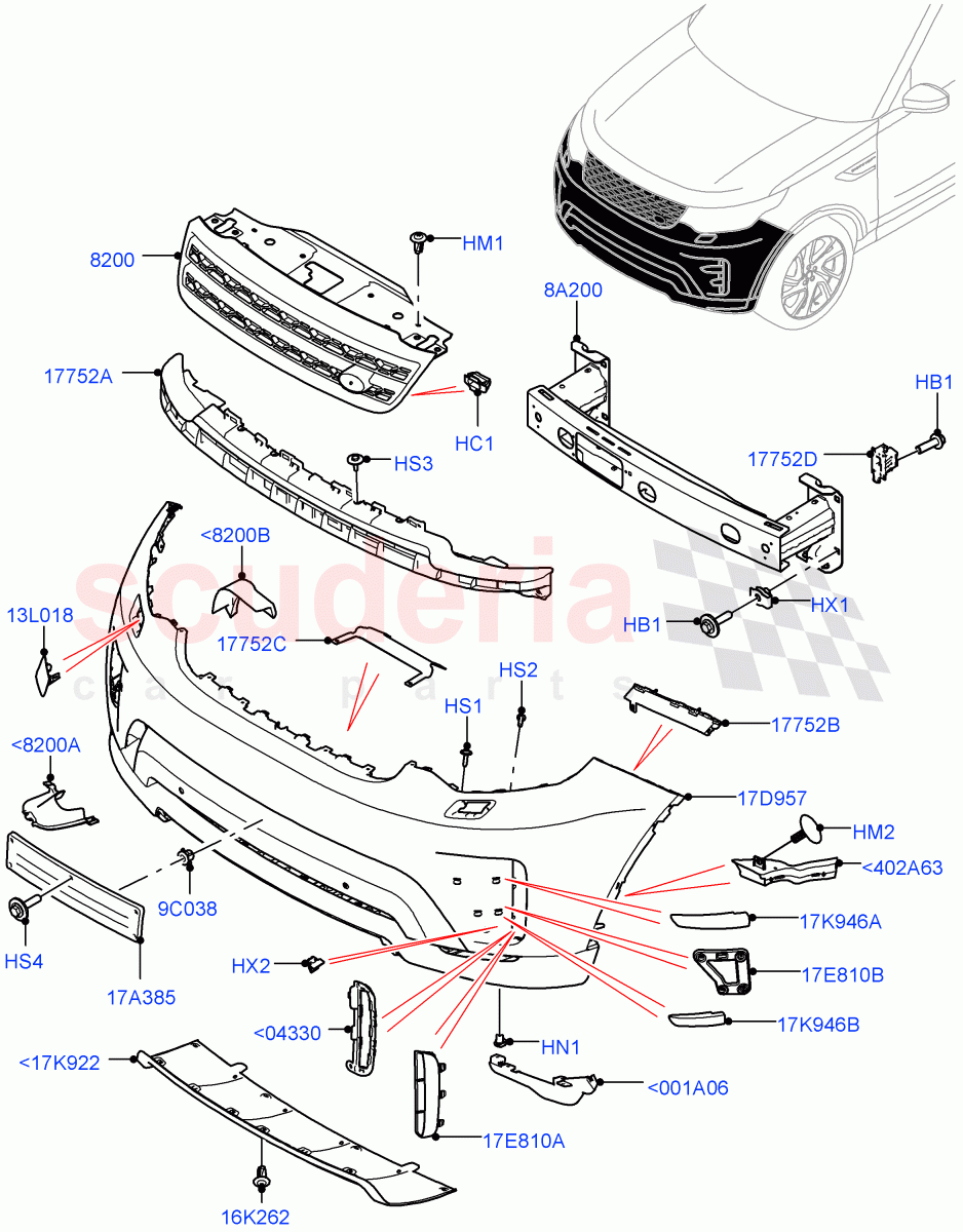 Radiator Grille And Front Bumper (Nitra Plant Build) (Black Front Bumper) ((V) FROMK2000001, (V) TOL2999999) of Land Rover Land Rover Discovery 5 (2017+) [3.0 I6 Turbo Diesel AJ20D6]