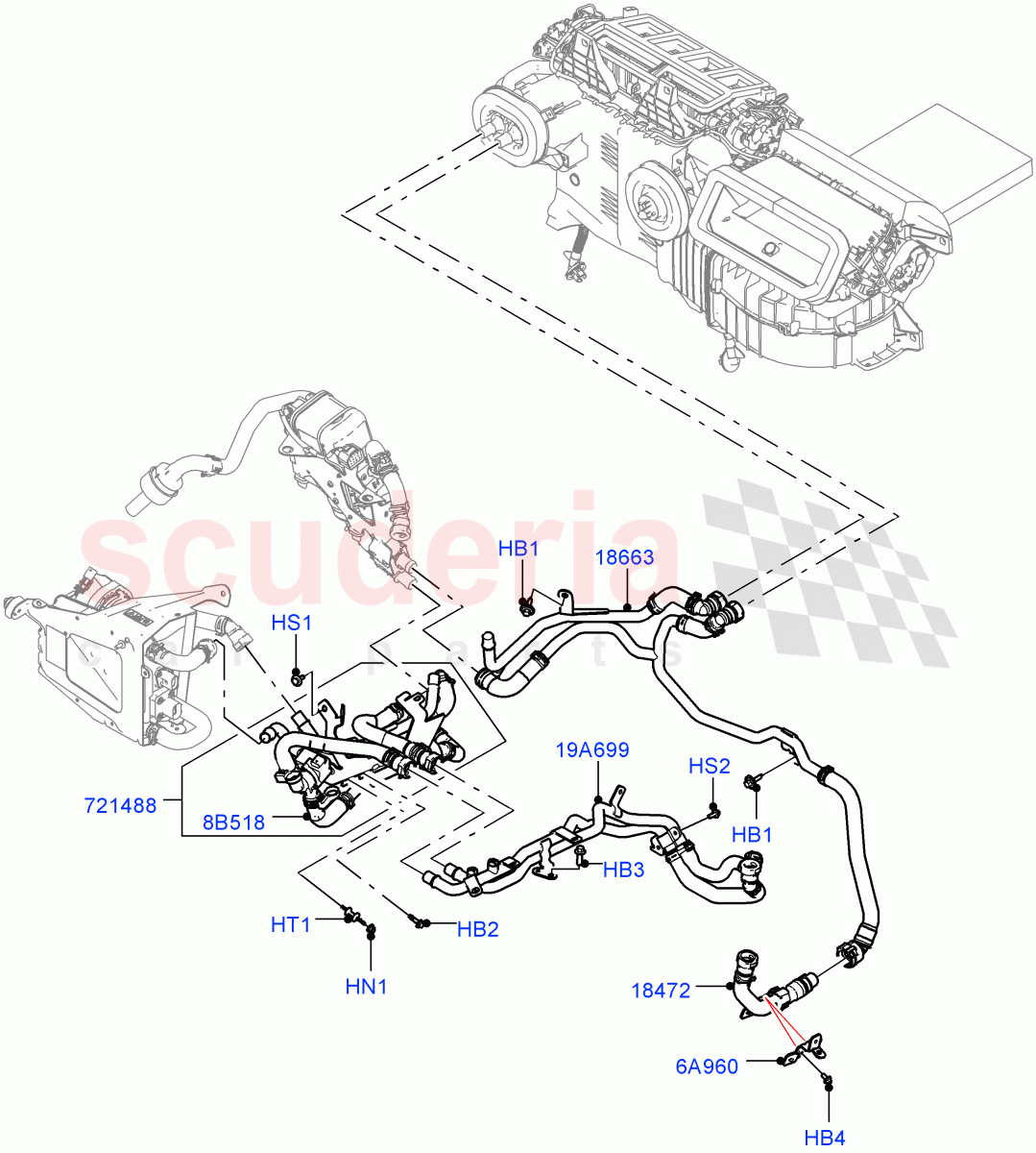 Heater Hoses (Front) (2.0L AJ200P Hi PHEV, 2 Zone Air Conditioning - Hybrid, Air Conditioning Hybrid-Front/Rear) ((V) FROMJA000001, (V) TOJA999999) of Land Rover Land Rover Range Rover Sport (2014+) [2.0 Turbo Petrol AJ200P]