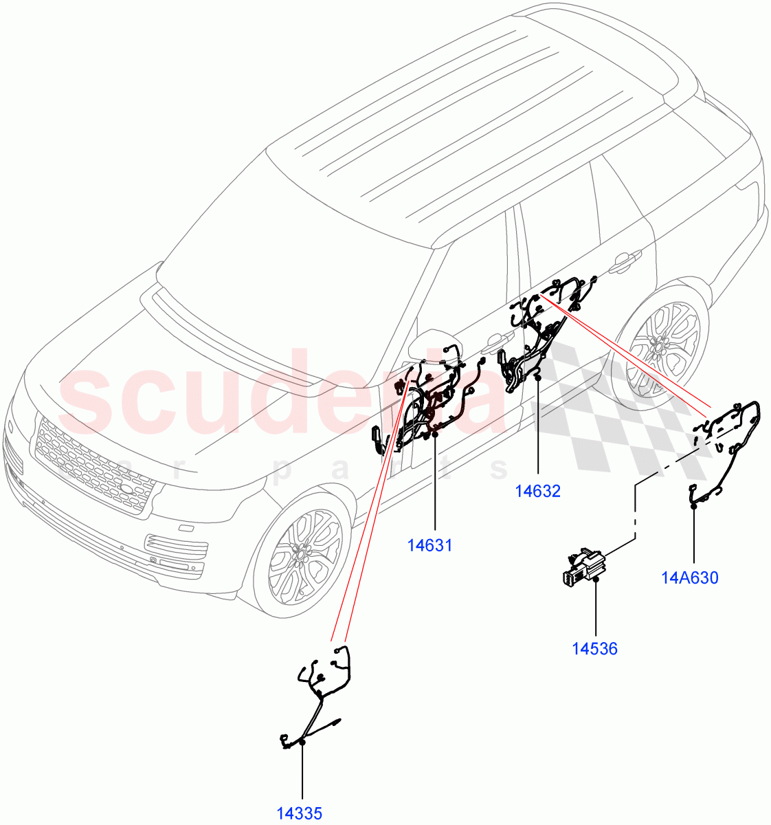 Electrical Wiring - Body And Rear (Front And Rear Doors) ((V) FROMKA000001) of Land Rover Land Rover Range Rover (2012-2021) [2.0 Turbo Petrol AJ200P]