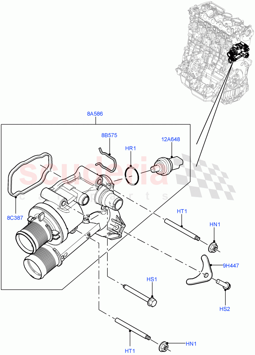 Thermostat/Housing & Related Parts (2.2L DOHC EFI TC DW12, 2.2L CR DI 16V Diesel) of Land Rover Land Rover Range Rover Evoque (2012-2018) [2.2 Single Turbo Diesel]