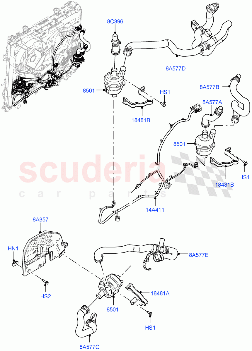 Water Pump (Auxiliary) (3.0 V6 D Gen2 Twin Turbo, 8 Speed Auto Trans ZF 8HP70 HEV 4WD, 3.0 V6 D Gen2 Mono Turbo) ((V) FROMGA000001) of Land Rover Land Rover Range Rover Sport (2014+) [3.0 Diesel 24V DOHC TC]