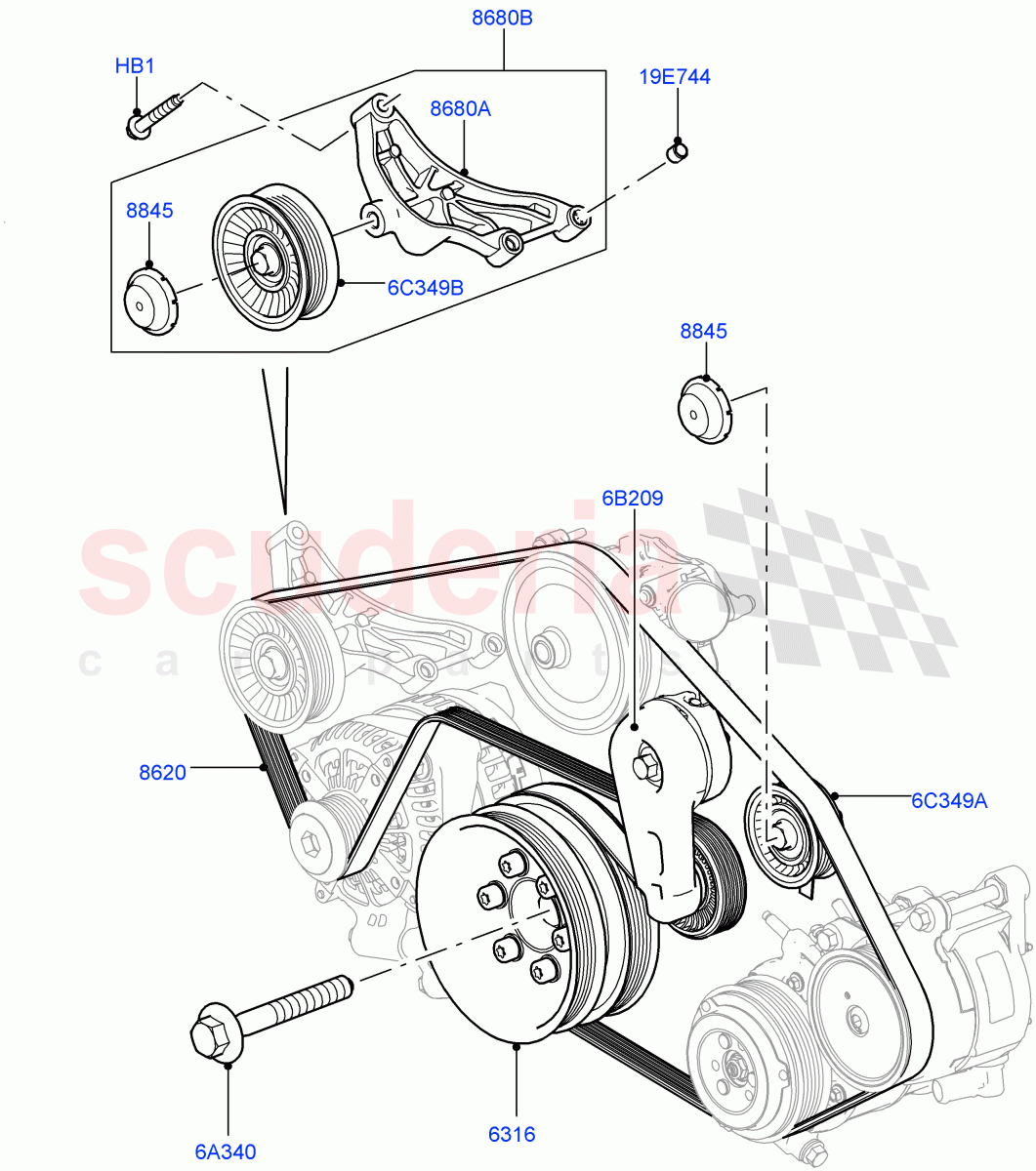 Pulleys And Drive Belts (Primary Drive) (5.0L OHC SGDI SC V8 Petrol - AJ133) ((V) TOHA999999) of Land Rover Land Rover Range Rover Sport (2014+) [5.0 OHC SGDI SC V8 Petrol]