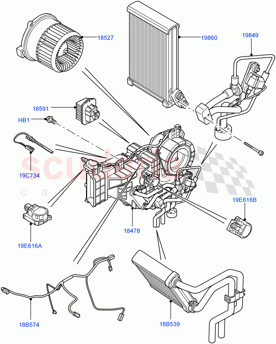 Heater/Air Cond.Internal Components (Rear) (With Rear Seat Climate Control) ((V) FROMAA000001) of Land Rover Land Rover Discovery 4 (2010-2016) [2.7 Diesel V6]