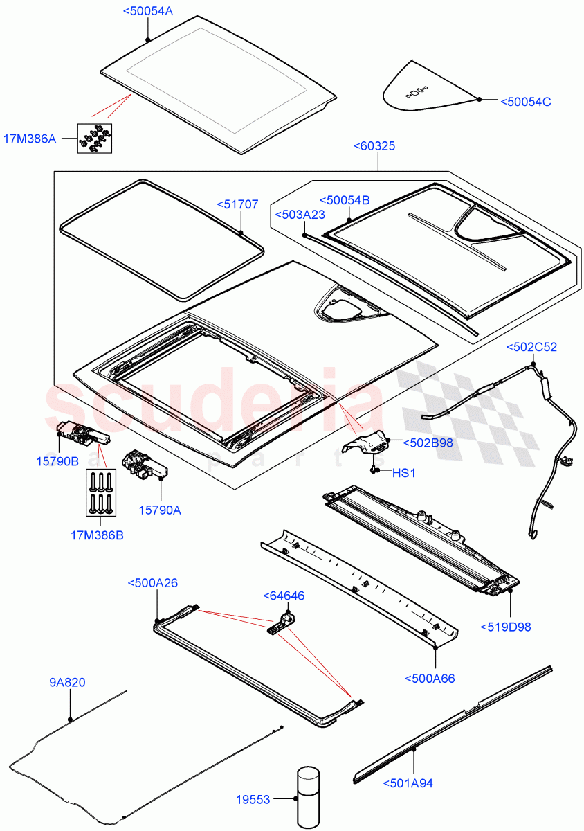 Panoramic Glass Roof (Long Wheelbase, With Roof Conversion-Panorama Power, Changsu (China)) of Land Rover Land Rover Range Rover Evoque (2019+) [1.5 I3 Turbo Petrol AJ20P3]