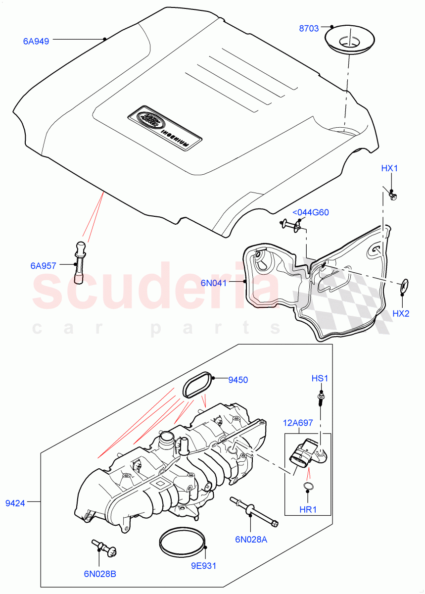 Inlet Manifold (Solihull Plant Build) (2.0L AJ200P Hi PHEV, 2.0L I4 High DOHC AJ200 Petrol) ((V) FROMJA000001) of Land Rover Land Rover Range Rover (2012-2021) [2.0 Turbo Petrol AJ200P]