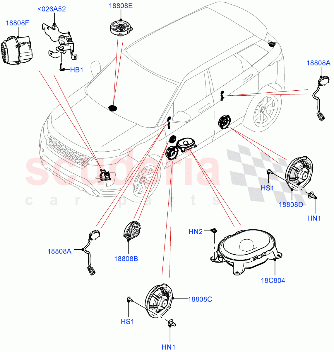 Speakers (Changsu (China), Hi Line Audio System - 600 W) of Land Rover Land Rover Range Rover Evoque (2019+) [1.5 I3 Turbo Petrol AJ20P3]