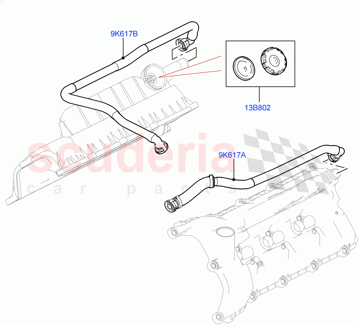 Emission Control - Crankcase (Solihull Plant Build) (3.0L DOHC GDI SC V6 PETROL) ((V) FROMEA000001) of Land Rover Land Rover Range Rover Velar (2017+) [3.0 DOHC GDI SC V6 Petrol]