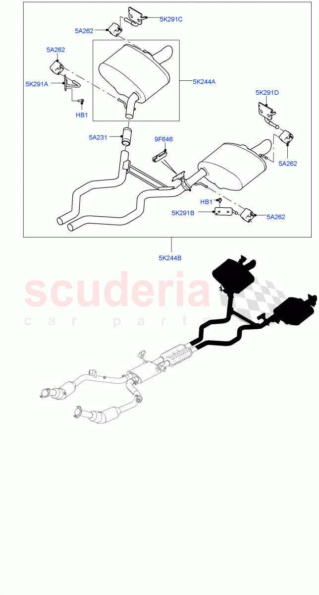Rear Exhaust System (3.0L DOHC GDI SC V6 PETROL) ((V) TOEA309009) of Land Rover Land Rover Range Rover Sport (2014+) [3.0 DOHC GDI SC V6 Petrol]