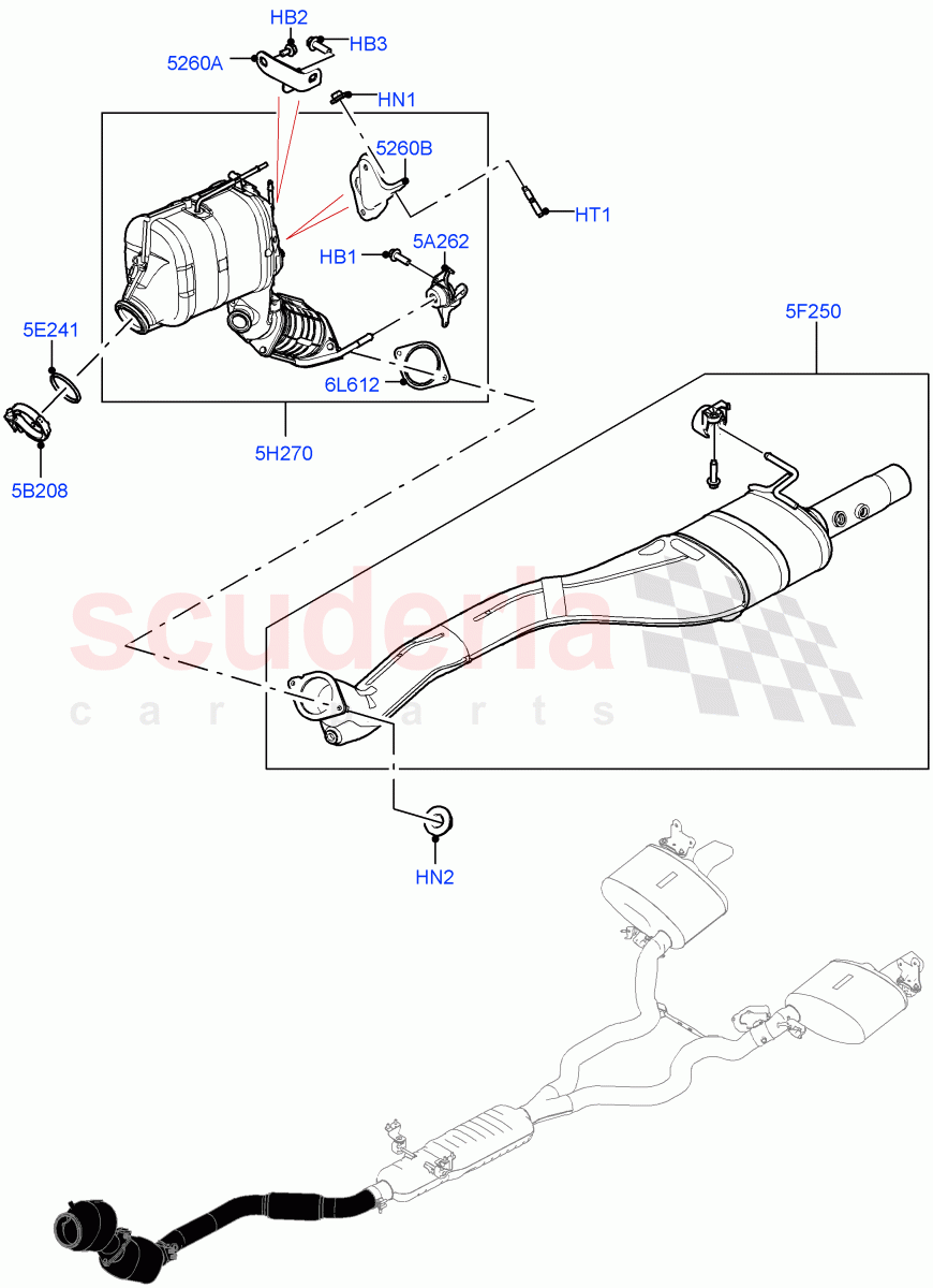 Front Exhaust System (3.0L AJ20D6 Diesel High, L7 Emission - Brazil, Stage V Plus DPF, EU6D - Final (Diesel) Emission) of Land Rover Land Rover Range Rover (2022+) [3.0 I6 Turbo Diesel AJ20D6]
