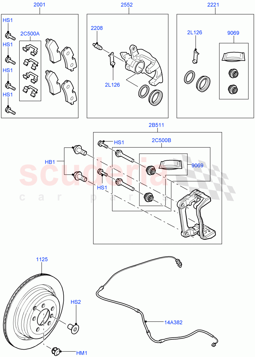 Rear Brake Discs And Calipers (5.0L OHC SGDI SC V8 Petrol - AJ133) ((V) FROMAA000001) of Land Rover Land Rover Range Rover Sport (2010-2013) [3.6 V8 32V DOHC EFI Diesel]